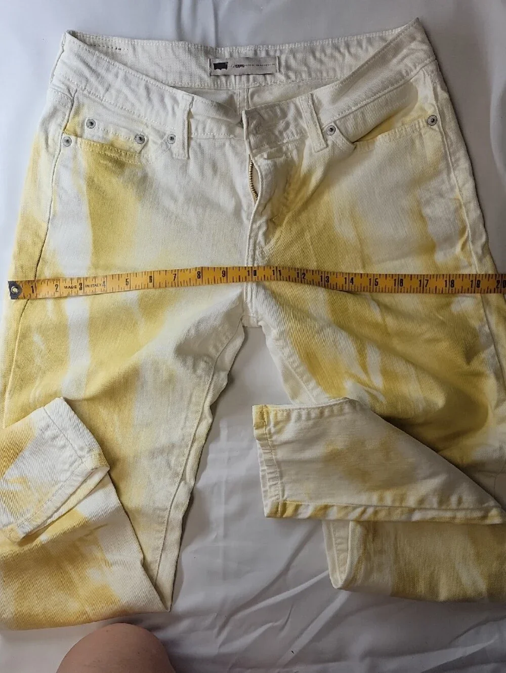 Levi's White and Yellow Tie-Dye Slim Straight Jeans Leggings 29